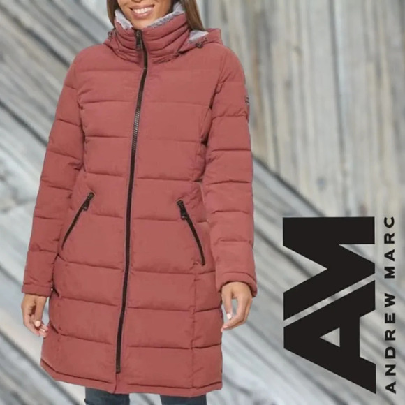 Andrew Marc | Hooded Long Stretch Parka | Terra Rose | NWT - Picture 1 of 8